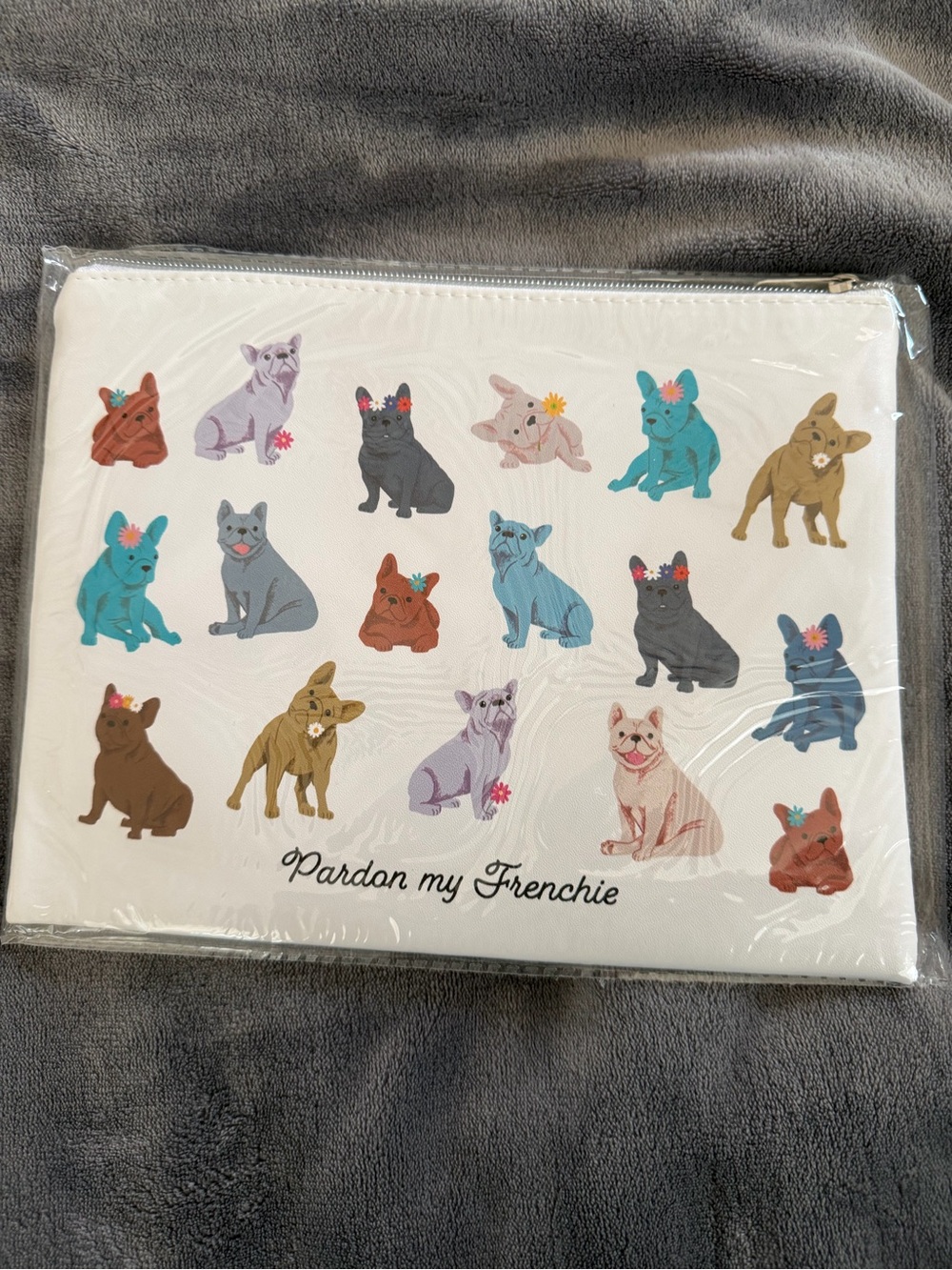 Pardon My Frenchie White Zipped Pouch - Cute French Bulldog Print